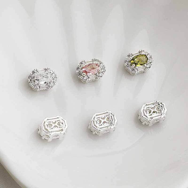 Gorgeous Cubic Zirconia Inlaid Oval Multiple Holes Spacer Bead Multipl