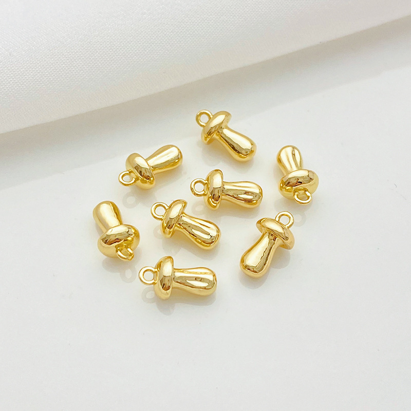 Gold Plated Cubic Zirconia Inlaid Mushroom Pendant Charms for Necklace Bracelet Keychain