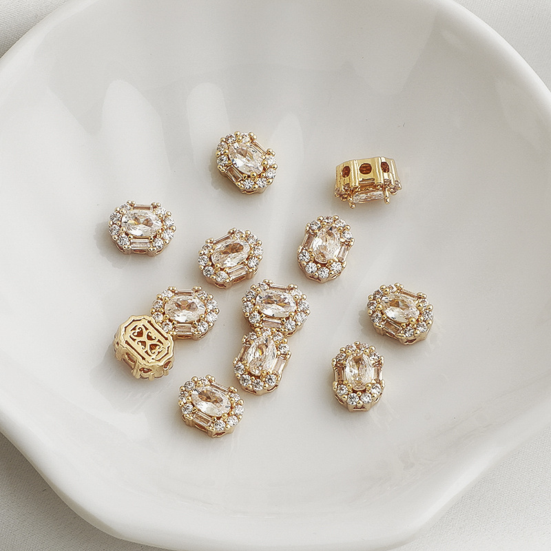 Gorgeous Cubic Zirconia Inlaid Oval Multiple Holes Spacer Bead Multiple Color