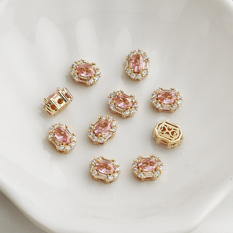 Gorgeous Cubic Zirconia Inlaid Oval Multiple Holes Spacer Bead Multipl