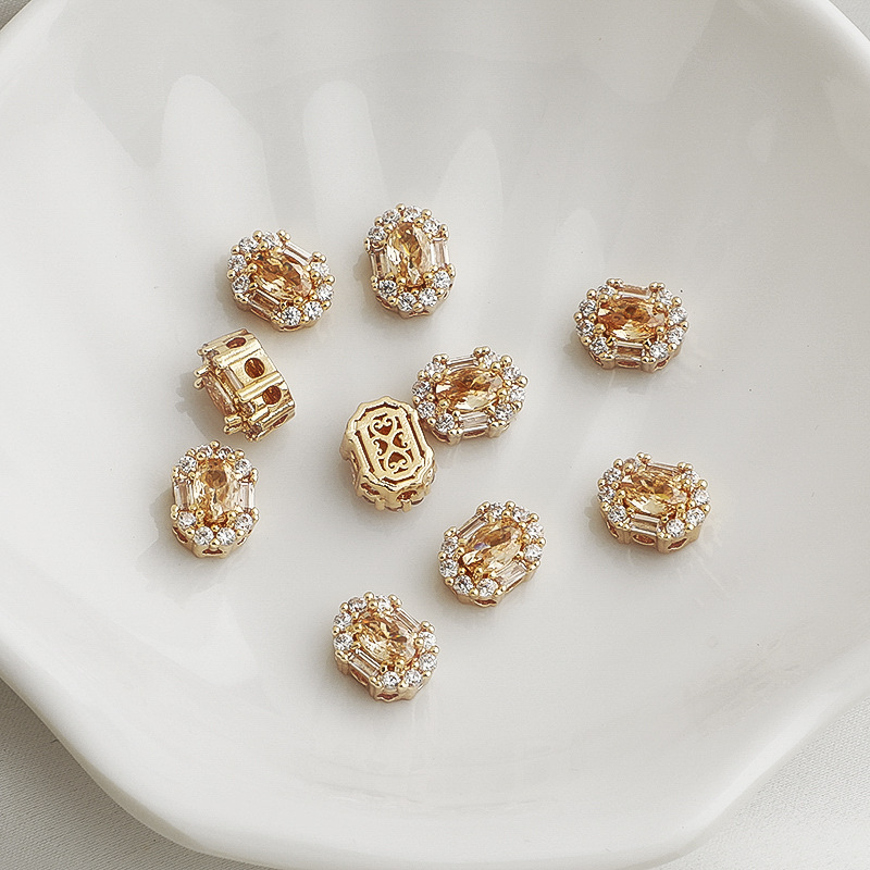 Gorgeous Cubic Zirconia Inlaid Oval Multiple Holes Spacer Bead Multiple Color