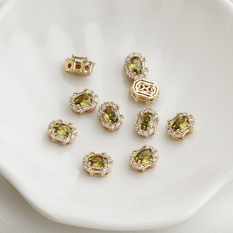 Gorgeous Cubic Zirconia Inlaid Oval Multiple Holes Spacer Bead Multiple Color