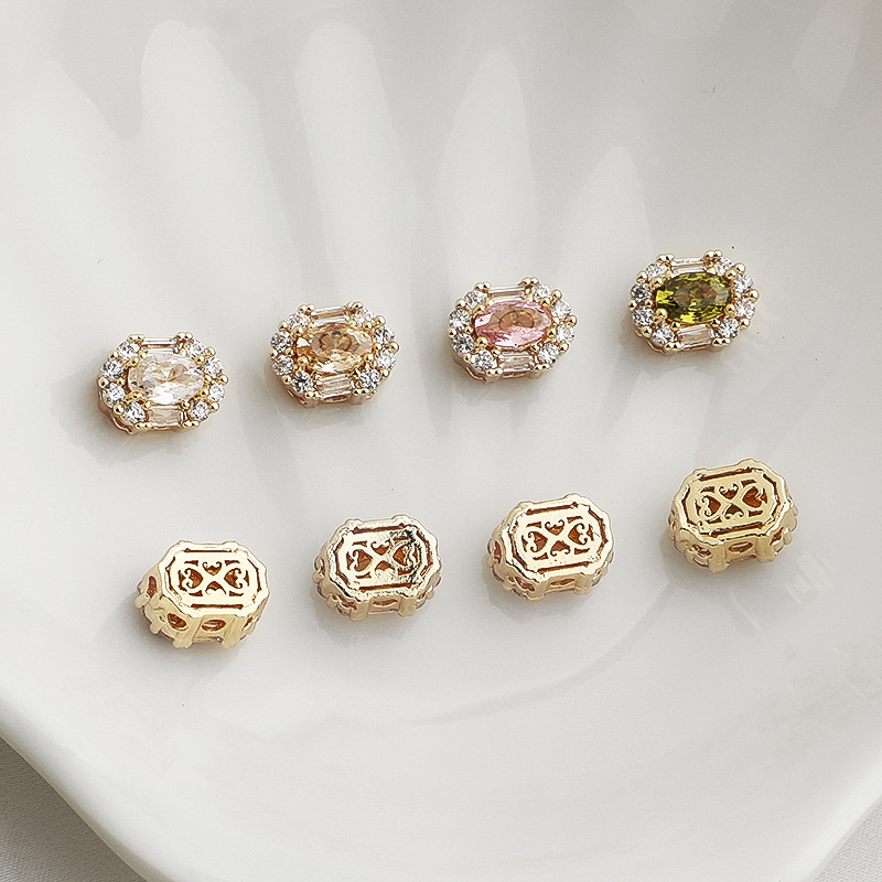 Gorgeous Cubic Zirconia Inlaid Oval Multiple Holes Spacer Bead Multiple Color