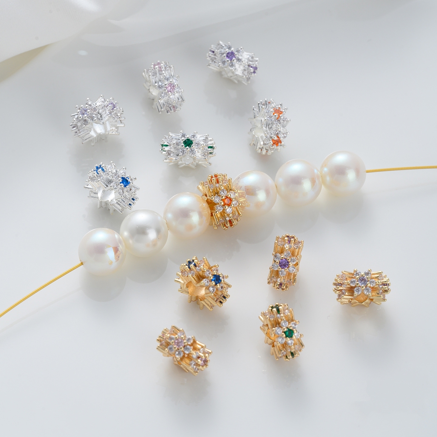 Flower Loop Zirconia Inlaid Gold Plated Cylindrical Wheel Spacer Beads Multiple Color