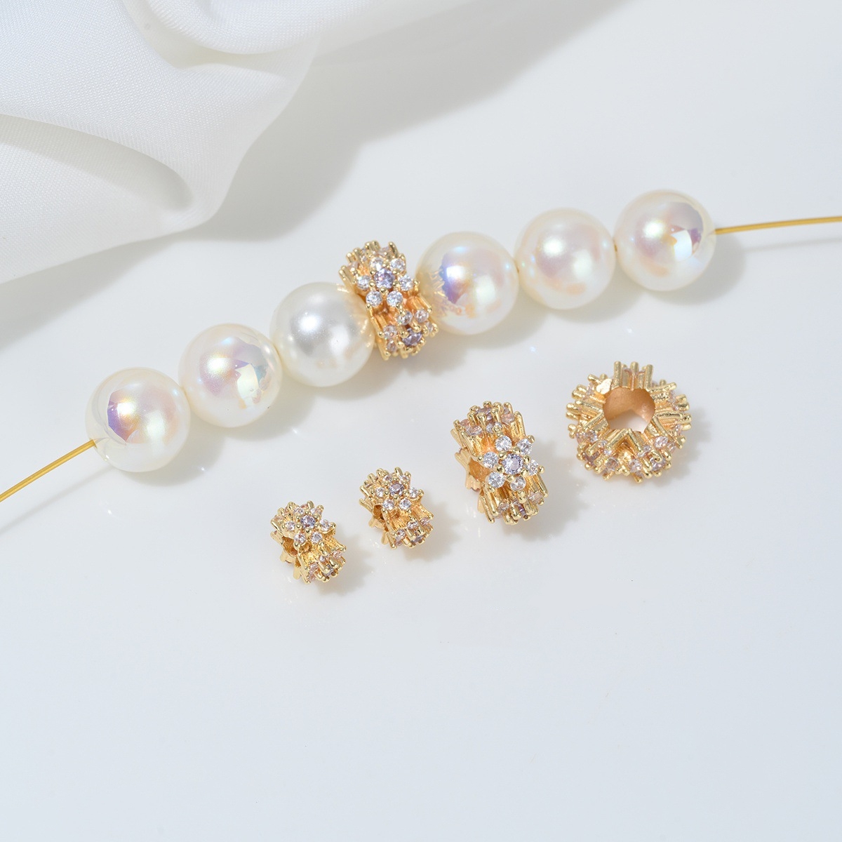 Flower Loop Zirconia Inlaid Gold Plated Cylindrical Wheel Spacer Beads Multiple Color