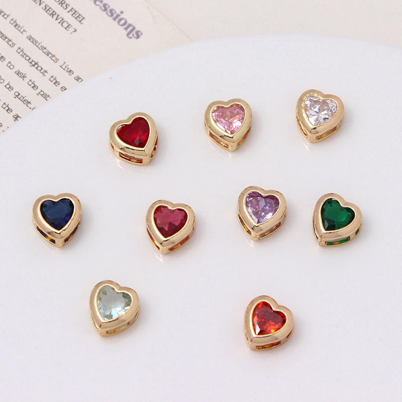 9*10mm Colored Zircon Inlaid Heart Shaped Spacer Bead