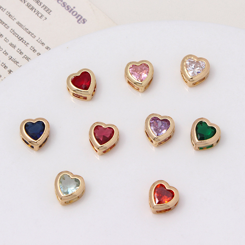 9*10mm Colored Zircon Inlaid Heart Shaped Spacer Bead