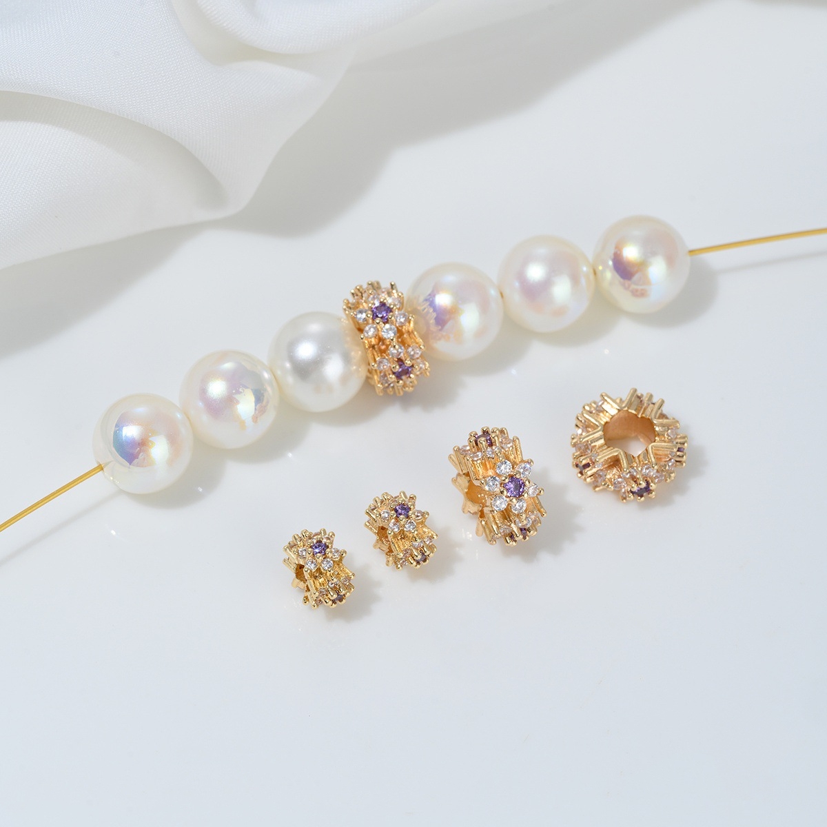 Flower Loop Zirconia Inlaid Gold Plated Cylindrical Wheel Spacer Beads Multiple Color