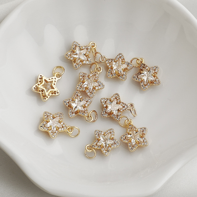 Cubic Zirconia Inlaid Star Charm Jewelry Pendant for Necklace Bracelet