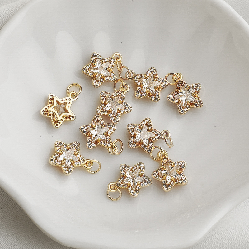 Cubic Zirconia Inlaid Star Charm Jewelry Pendant for Necklace Bracelet Earrings DIY