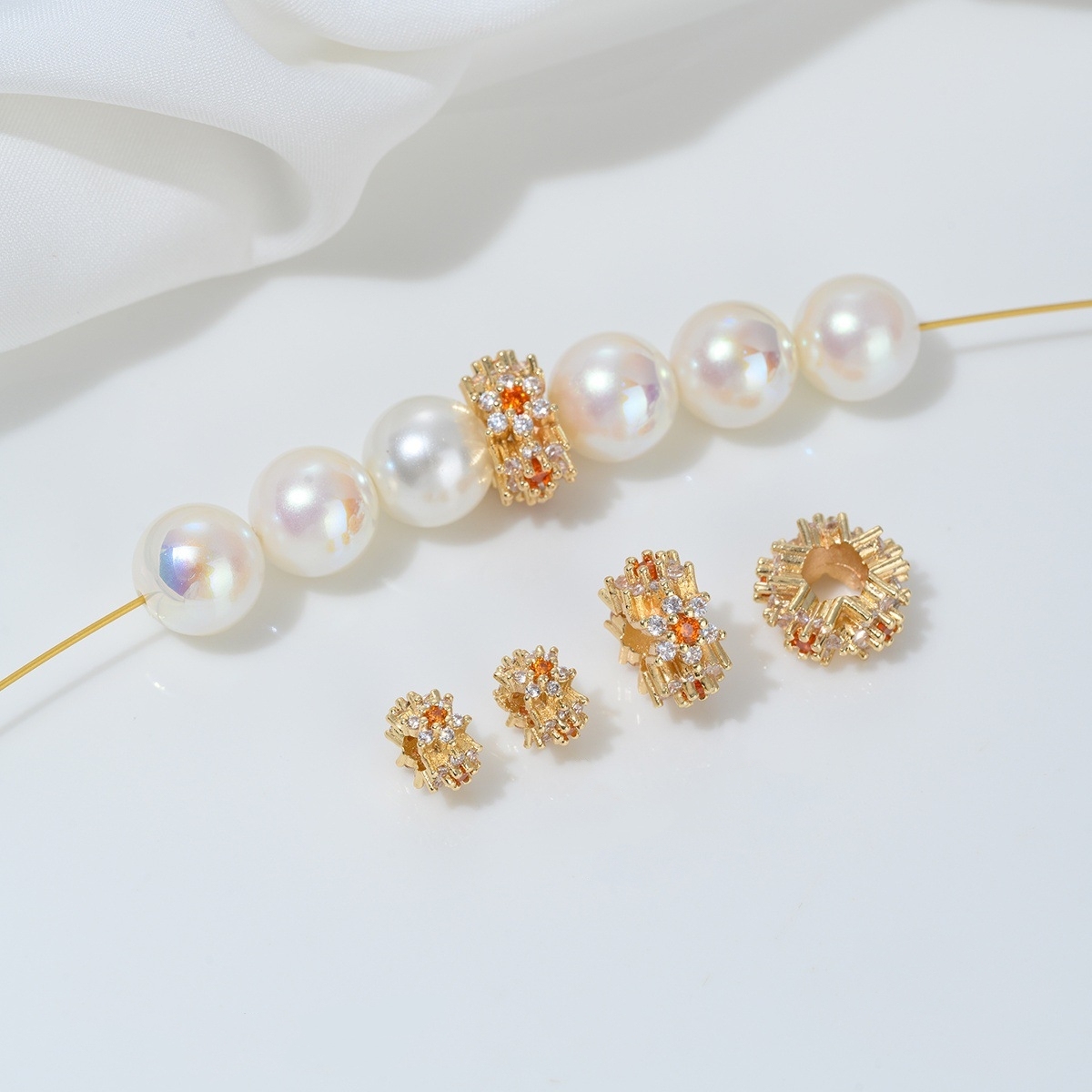 Flower Loop Zirconia Inlaid Gold Plated Cylindrical Wheel Spacer Beads Multiple Color