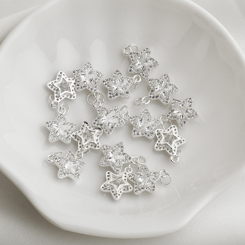 Cubic Zirconia Inlaid Star Charm Jewelry Pendant for Necklace Bracelet Earrings DIY