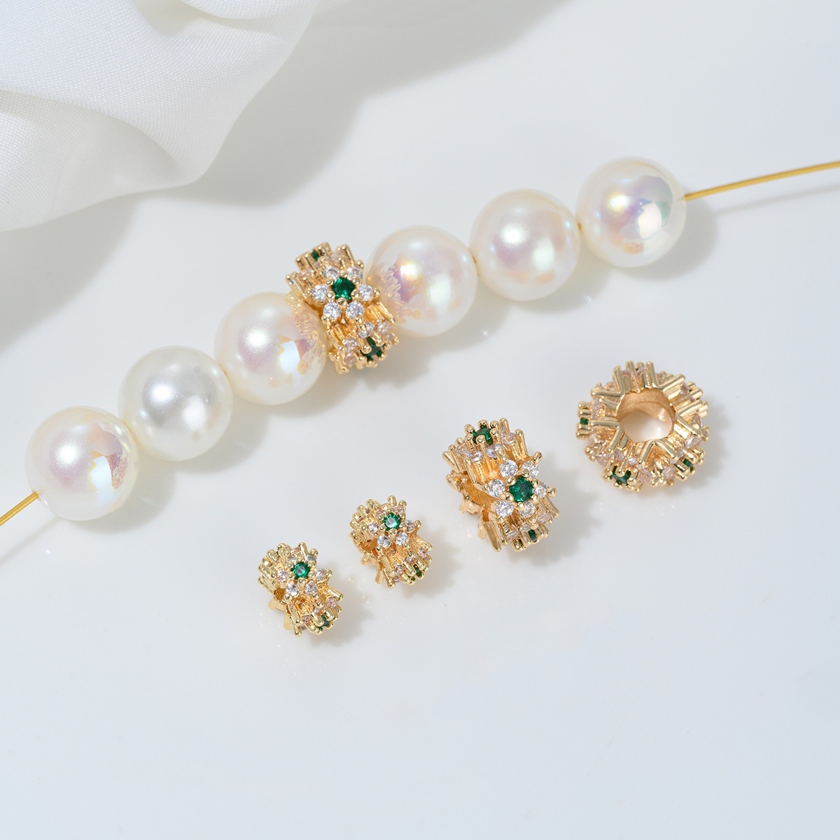 Flower Loop Zirconia Inlaid Gold Plated Cylindrical Wheel Spacer Beads Multiple Color