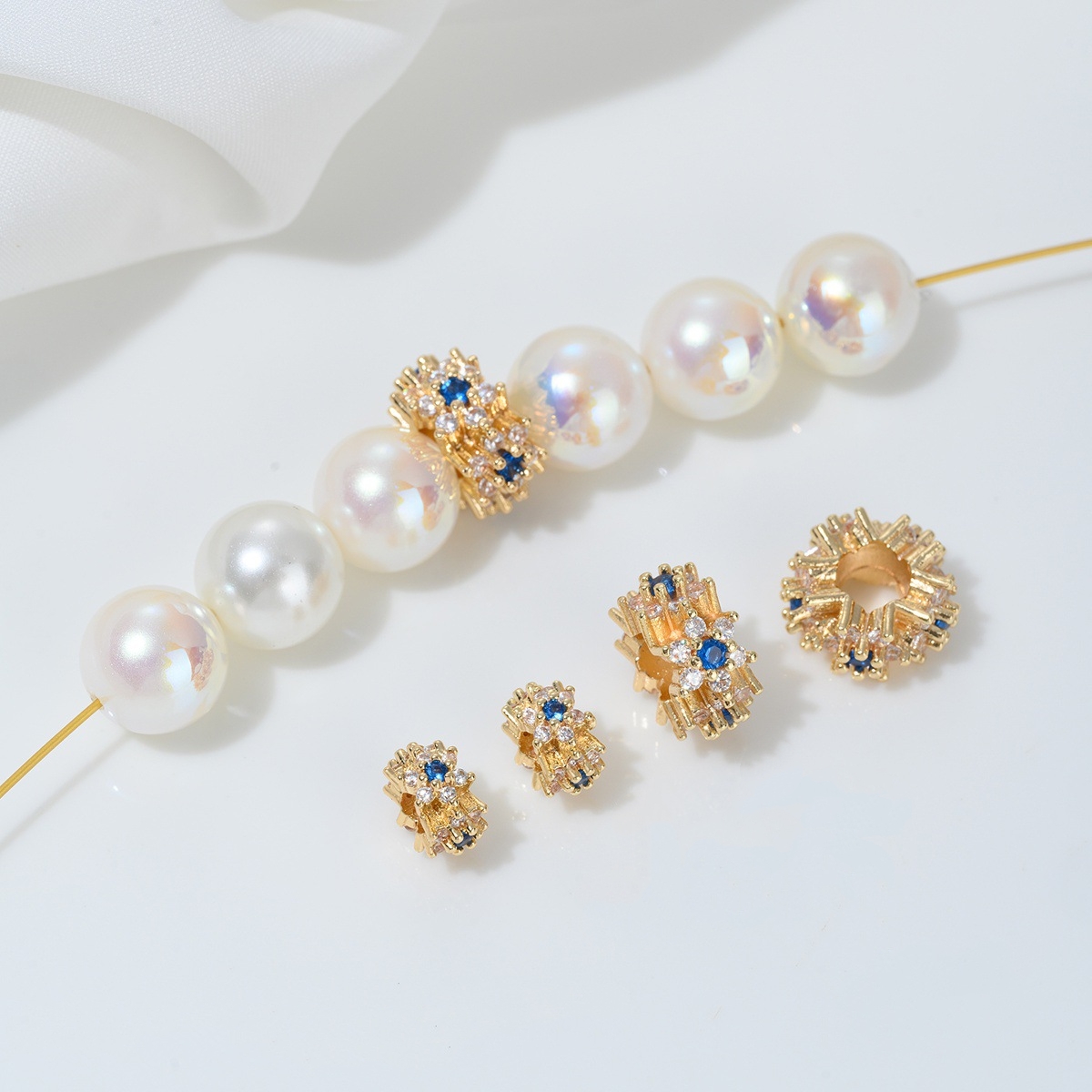 Flower Loop Zirconia Inlaid Gold Plated Cylindrical Wheel Spacer Beads Multiple Color