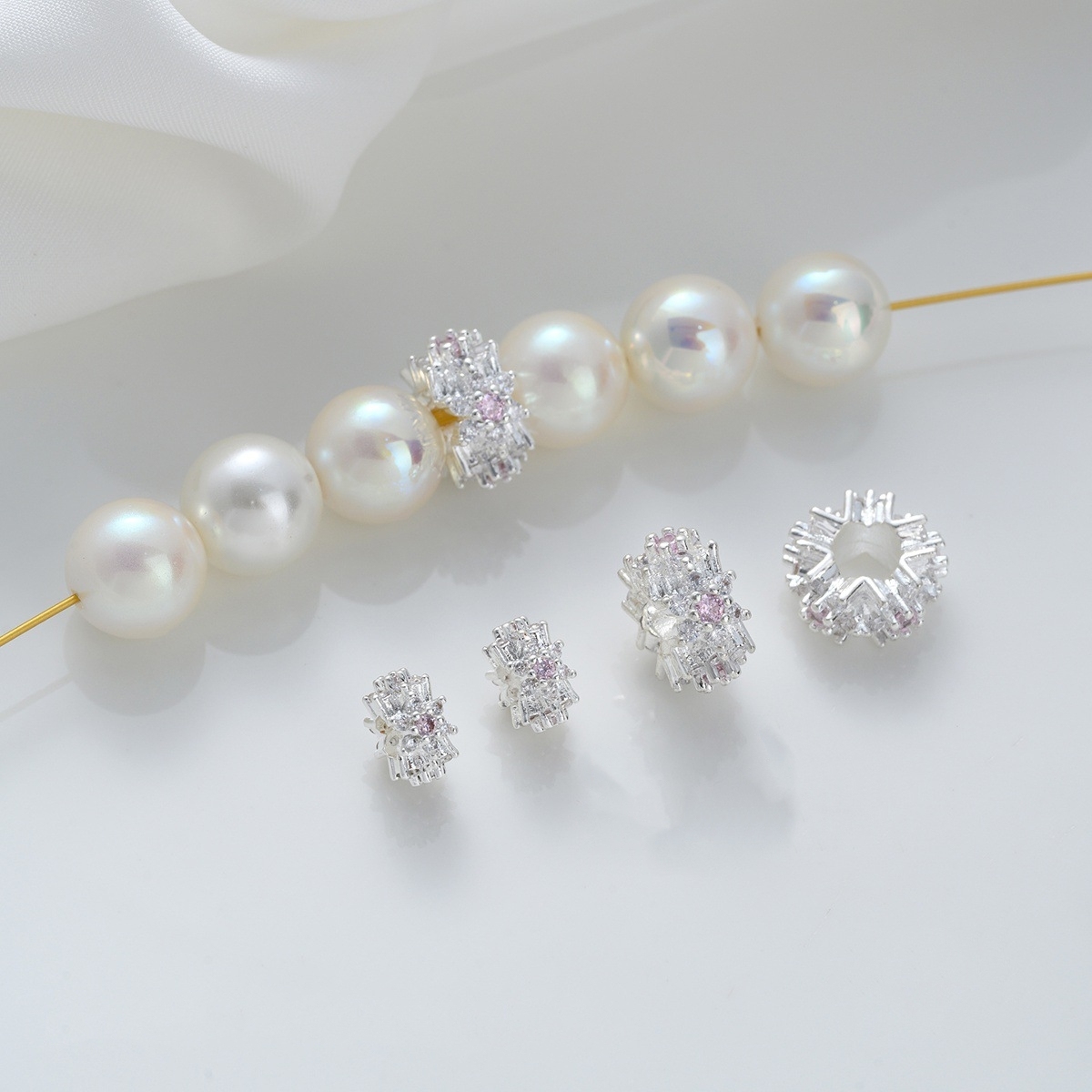 Flower Loop Zirconia Inlaid Gold Plated Cylindrical Wheel Spacer Beads Multiple Color