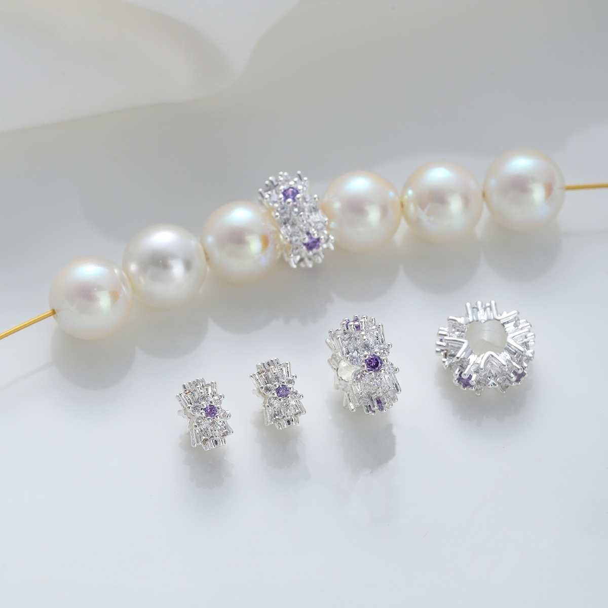 Flower Loop Zirconia Inlaid Gold Plated Cylindrical Wheel Spacer Beads Multiple Color