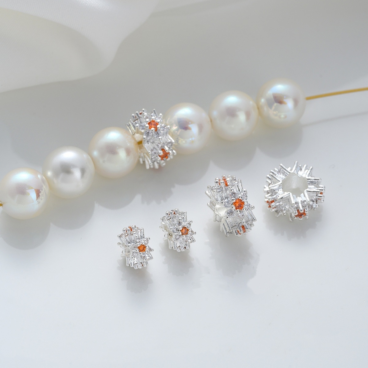 Flower Loop Zirconia Inlaid Gold Plated Cylindrical Wheel Spacer Beads Multiple Color