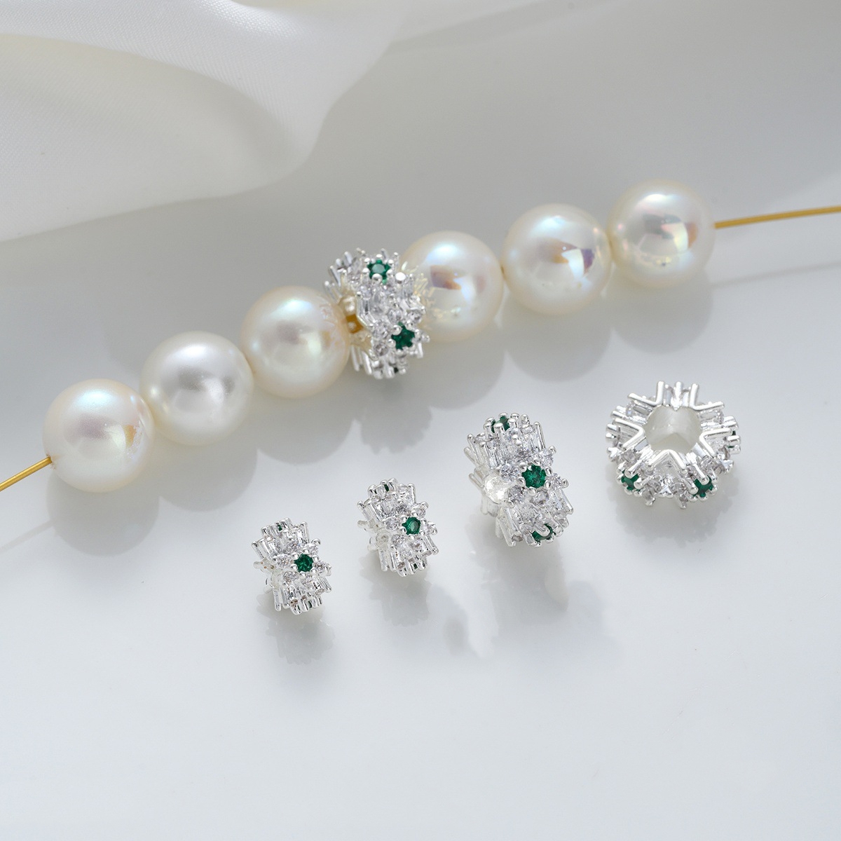 Flower Loop Zirconia Inlaid Gold Plated Cylindrical Wheel Spacer Beads Multiple Color