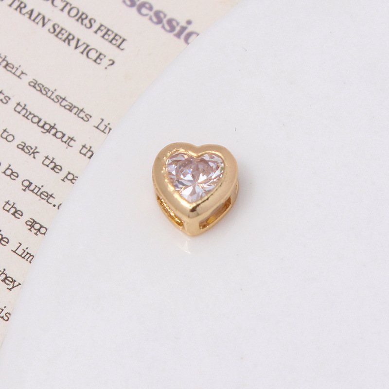 9*10mm Colored Zircon Inlaid Heart Shaped Spacer Bead
