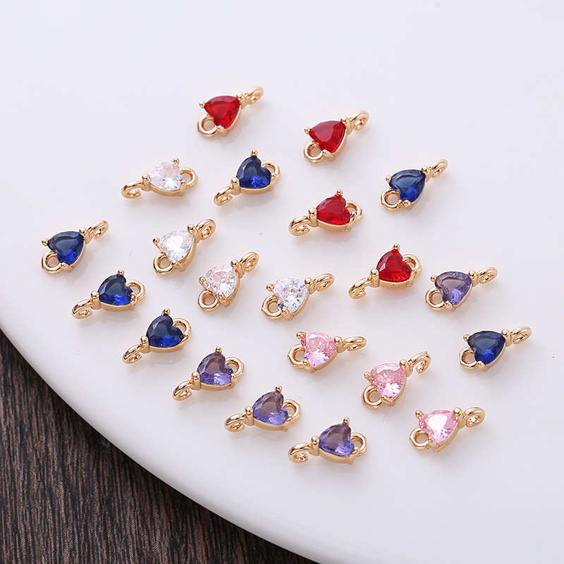 5mm Colored Zircon Heart Charm Pendant Dual Hanging Rings