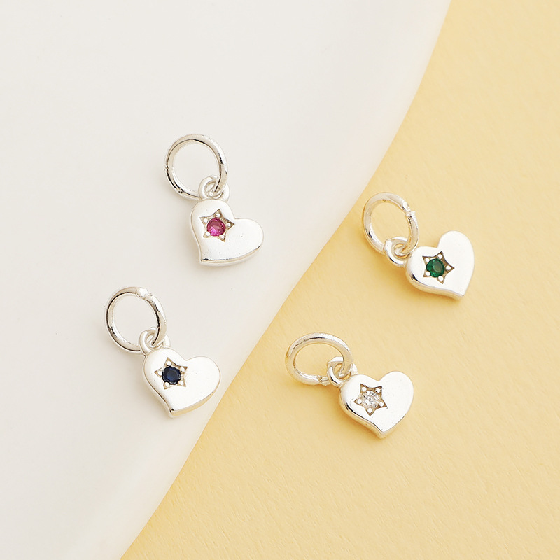 Zirconia Inlaid 925 Sterling Silver Heart Charms Jewelry Pendant