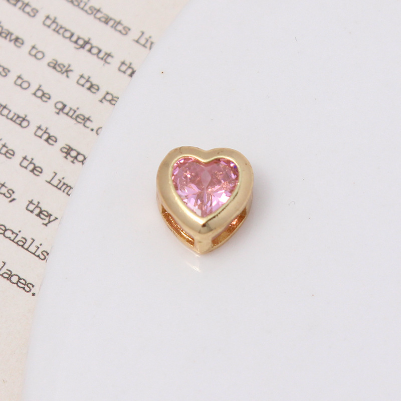 9*10mm Colored Zircon Inlaid Heart Shaped Spacer Bead