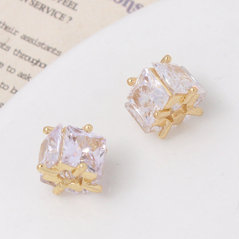 Square Zirconia Inlaid Gold plated Cubic Spacer Bead Multiple Color