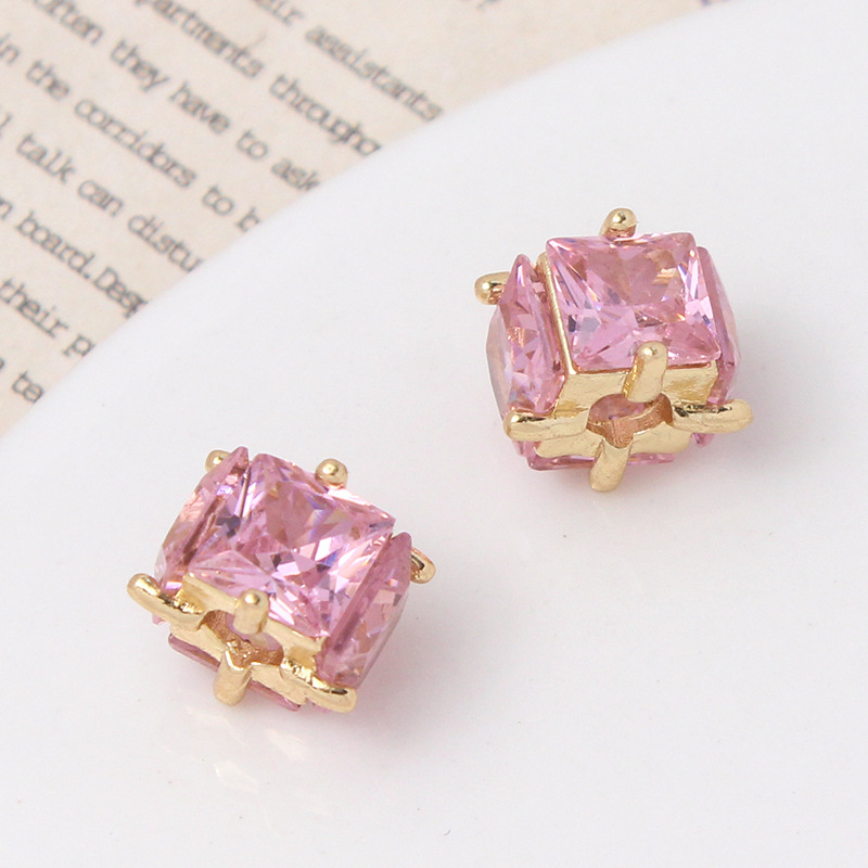Square Zirconia Inlaid Gold plated Cubic Spacer Bead Multiple Color