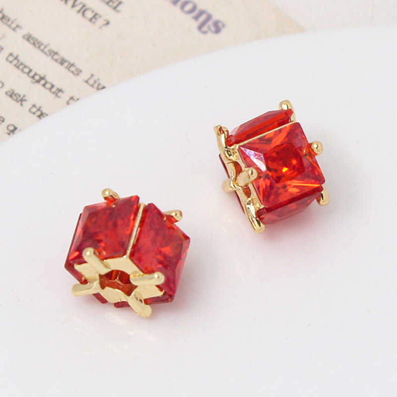 Square Zirconia Inlaid Gold plated Cubic Spacer Bead Multiple Color