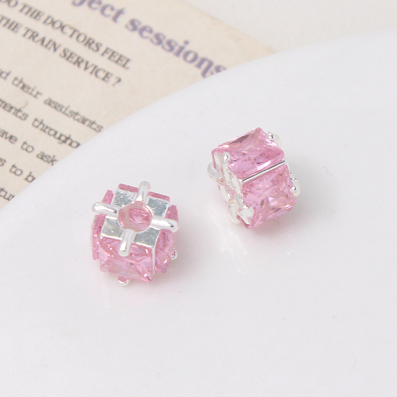 Square Zirconia Inlaid Gold plated Cubic Spacer Bead Multiple Color