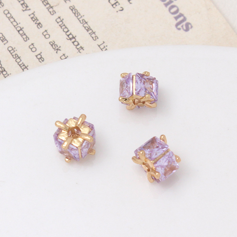 Square Zirconia Inlaid Gold plated Cubic Spacer Bead Multiple Color