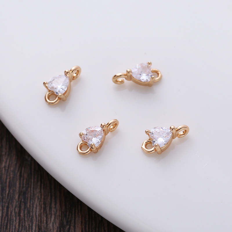 5mm Colored Zircon Heart Charm Pendant Dual Hanging Rings