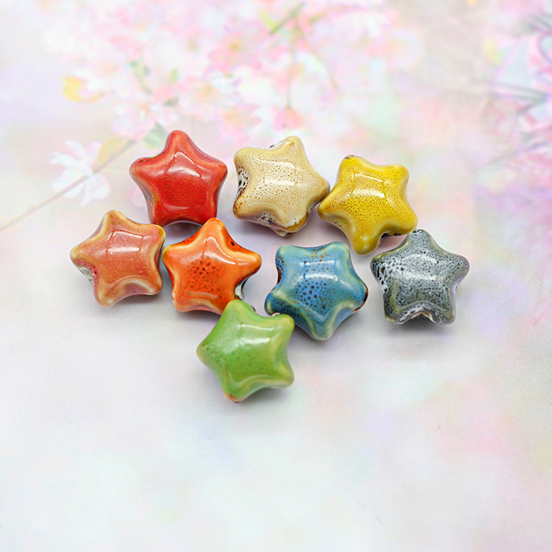 Handmade 16mm Color Glaze Ceramic Star Beads 10pcs