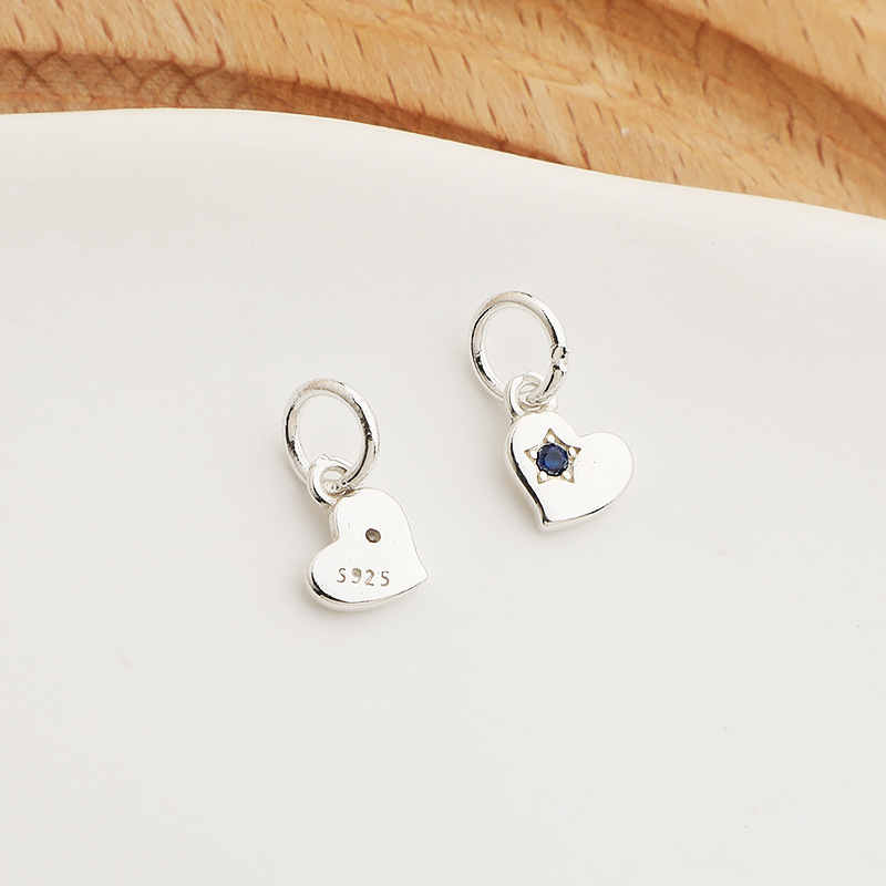 Zirconia Inlaid 925 Sterling Silver Heart Charms Jewelry Pendant