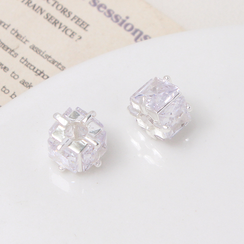 Square Zirconia Inlaid Gold plated Cubic Spacer Bead Multiple Color