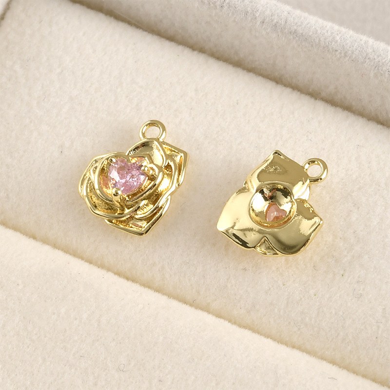 Cubic Zirconia inlai14k Gold Plated Flower Charm Jewelry Pendant Rose 