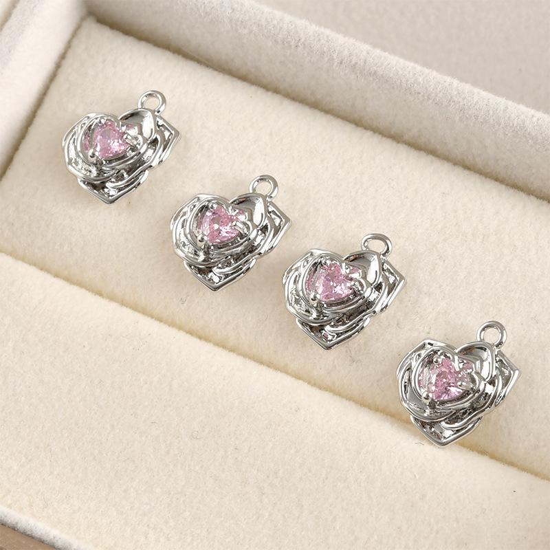 Cubic Zirconia inlaid 14k Gold Plated Flower Charm Jewelry Pendant Rose Charm