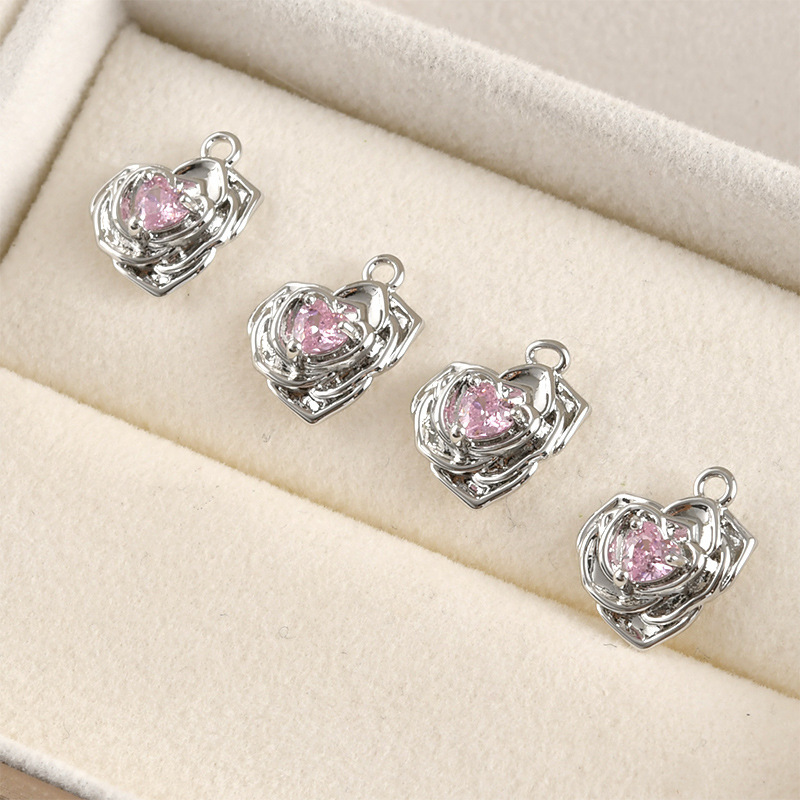 Cubic Zirconia inlaid 14k Gold Plated Flower Charm Jewelry Pendant Rose Charm