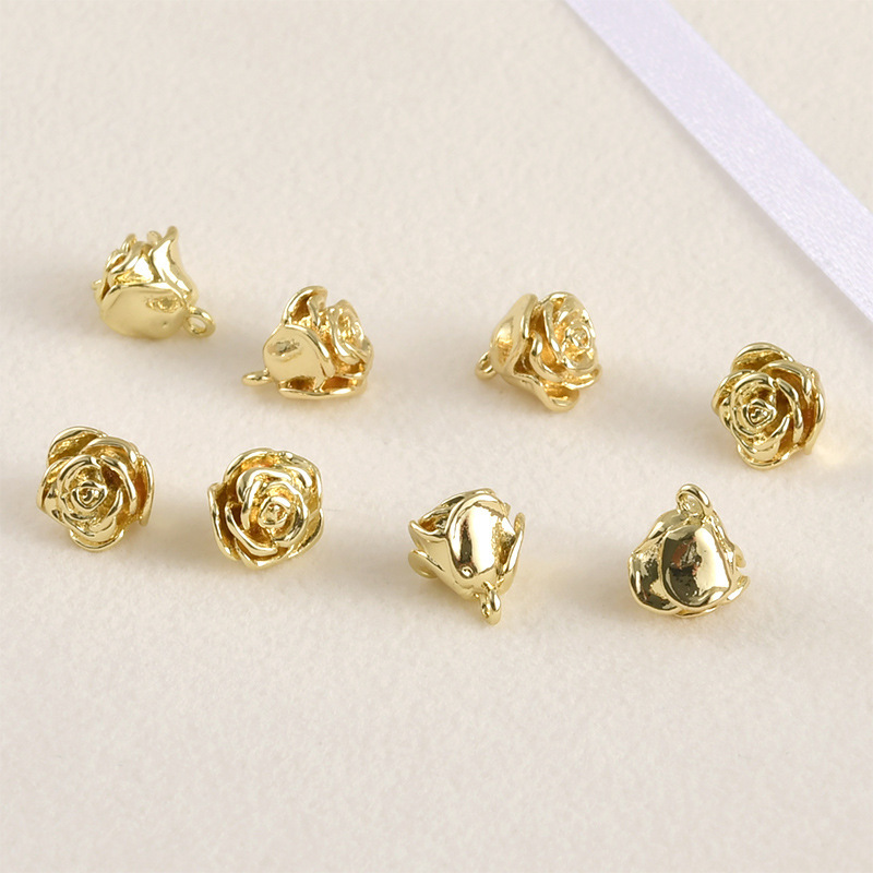 Cubic Zirconia inlaid 14k Gold Plated Flower Charm Jewelry Pendant Rose Charm