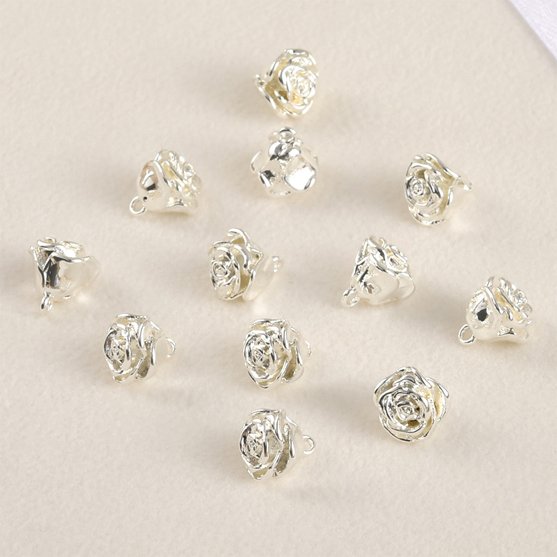 Cubic Zirconia inlaid 14k Gold Plated Flower Charm Jewelry Pendant Rose Charm