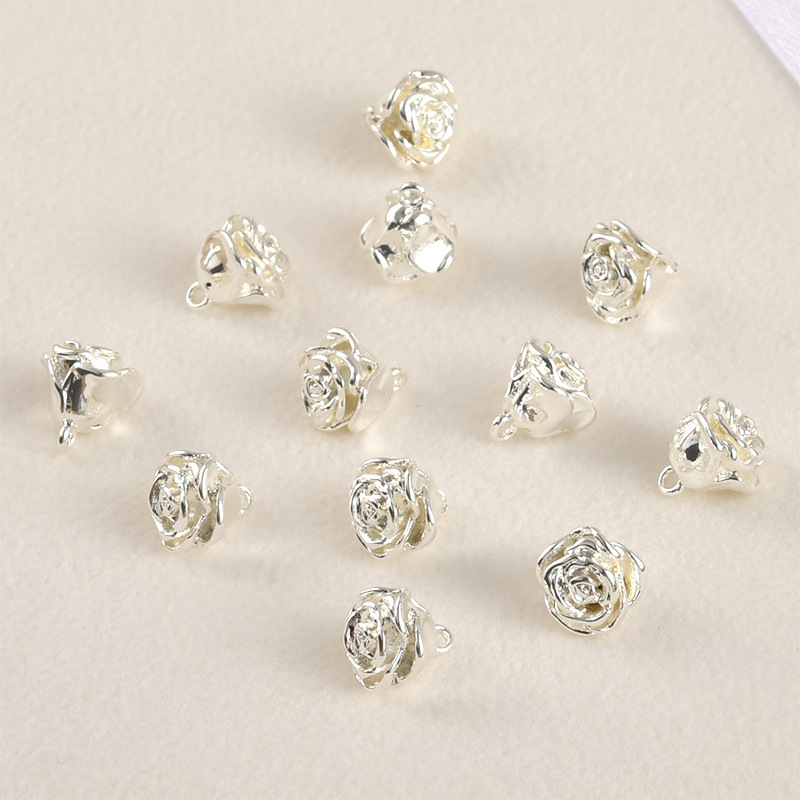 Cubic Zirconia inlaid 14k Gold Plated Flower Charm Jewelry Pendant Rose Charm