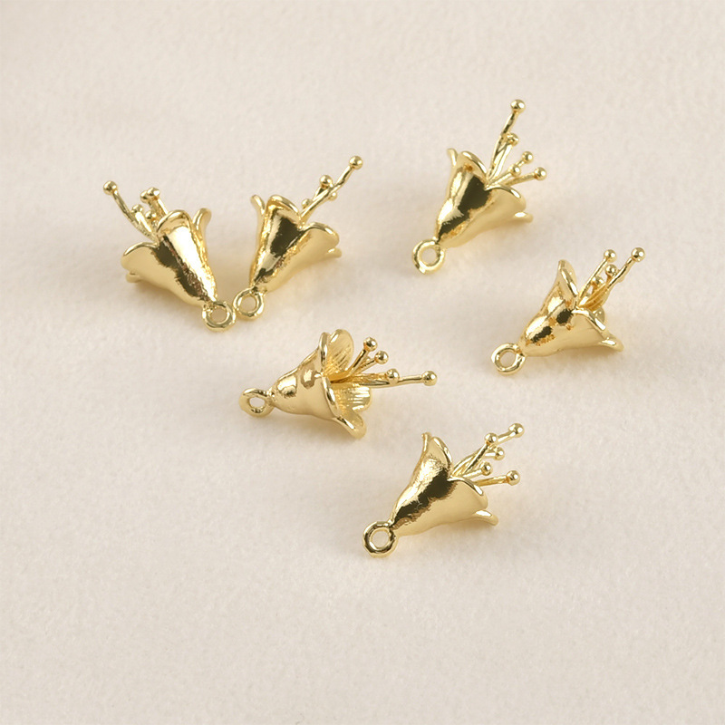 Cubic Zirconia inlaid 14k Gold Plated Flower Charm Jewelry Pendant Rose Charm