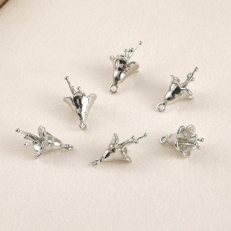 Cubic Zirconia inlai14k Gold Plated Flower Charm Jewelry Pendant Rose 