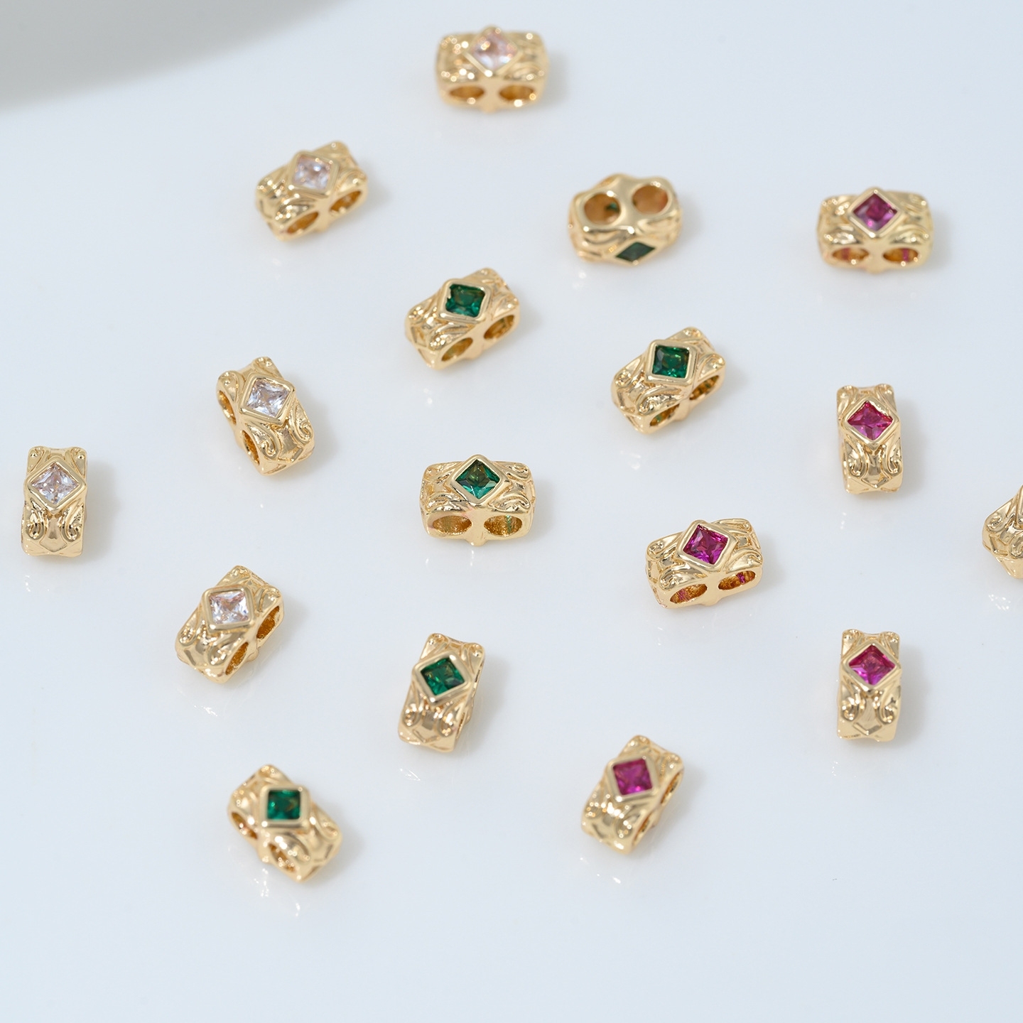 Square Zirconia Inlaid Dual Row Rectangle Spacer Bead Multiple Color