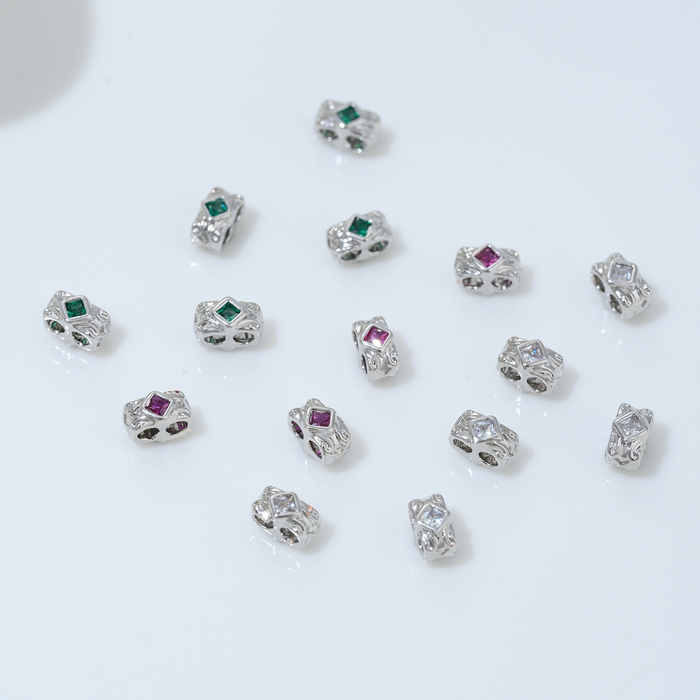 Square Zirconia Inlaid Dual Row Rectangle Spacer Bead Multiple Color