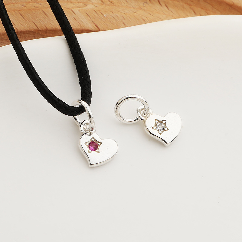 Zirconia Inlaid 925 Sterling Silver Heart Charms Jewelry Pendant