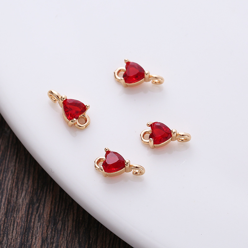 5mm Colored Zircon Heart Charm Pendant Dual Hanging Rings