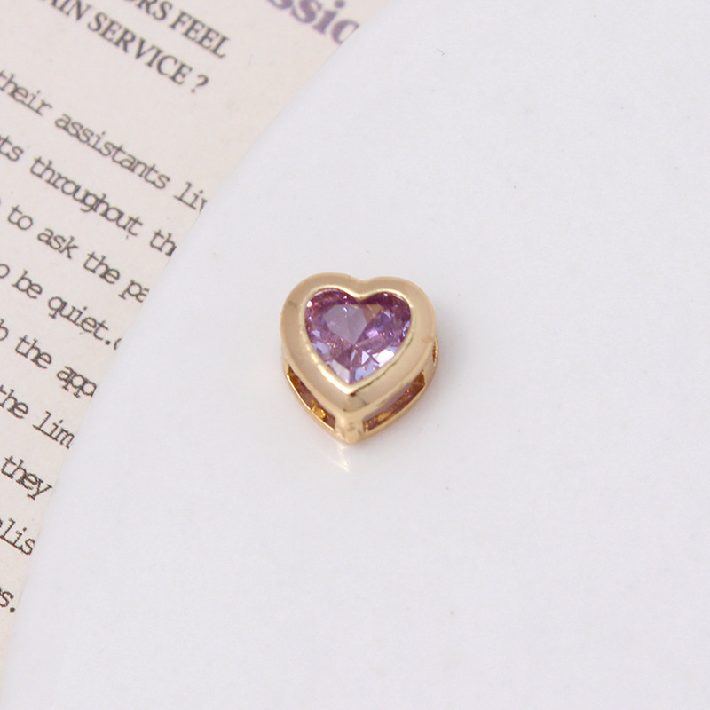 9*10mm Colored Zircon Inlaid Heart Shaped Spacer Bead