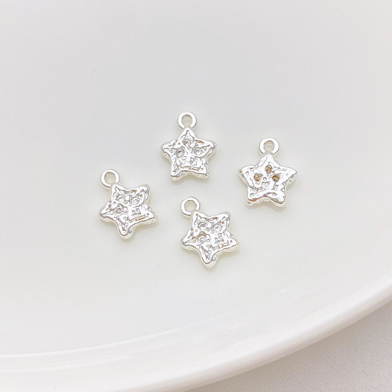 Cubic Zirconia Inlaid Moon and Star Charm Jewelry Pendant for Necklace Bracelet Earrings DIY