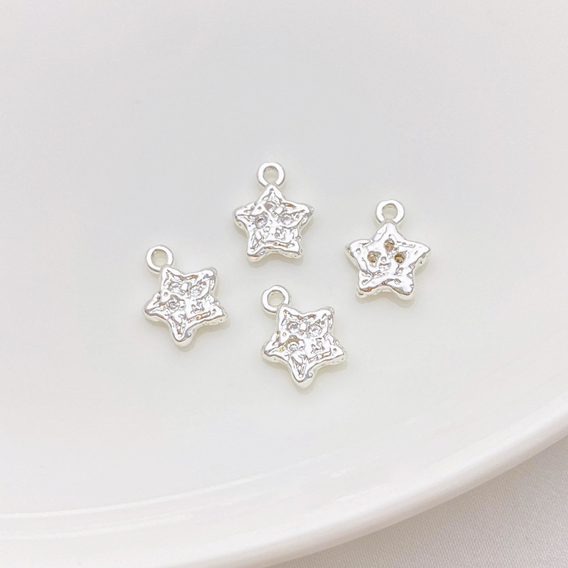 Cubic Zirconia Inlaid Moon and Star Charm Jewelry Pendant for Necklace Bracelet Earrings DIY